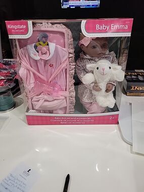 Kingstate African American Baby Emma Baby Doll Set & Accessories, NEW